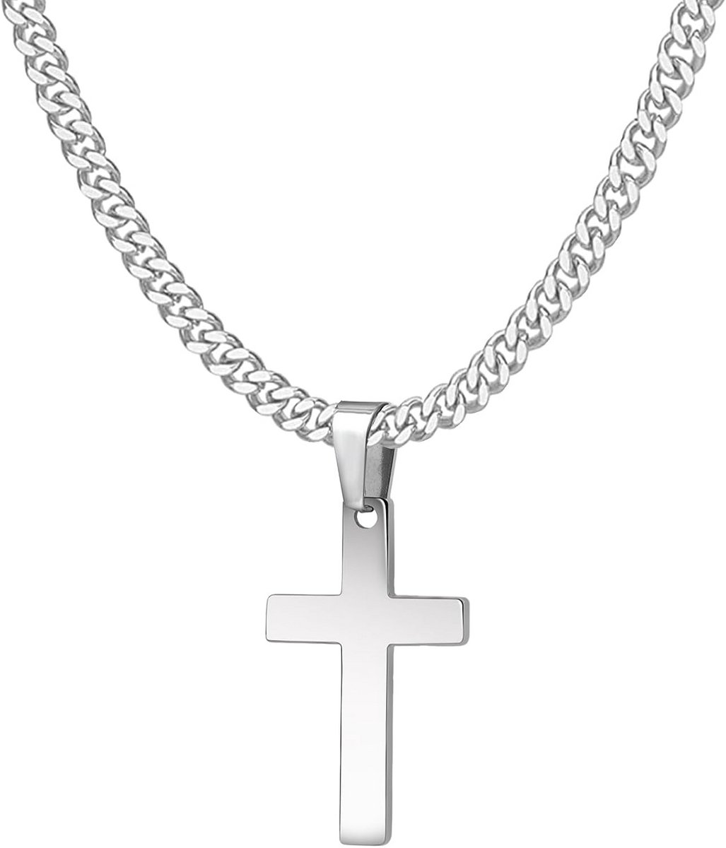 Heren Ketting Kruis Zilver Kleur RVS Hanger Klassiek Collier 46-66 cm