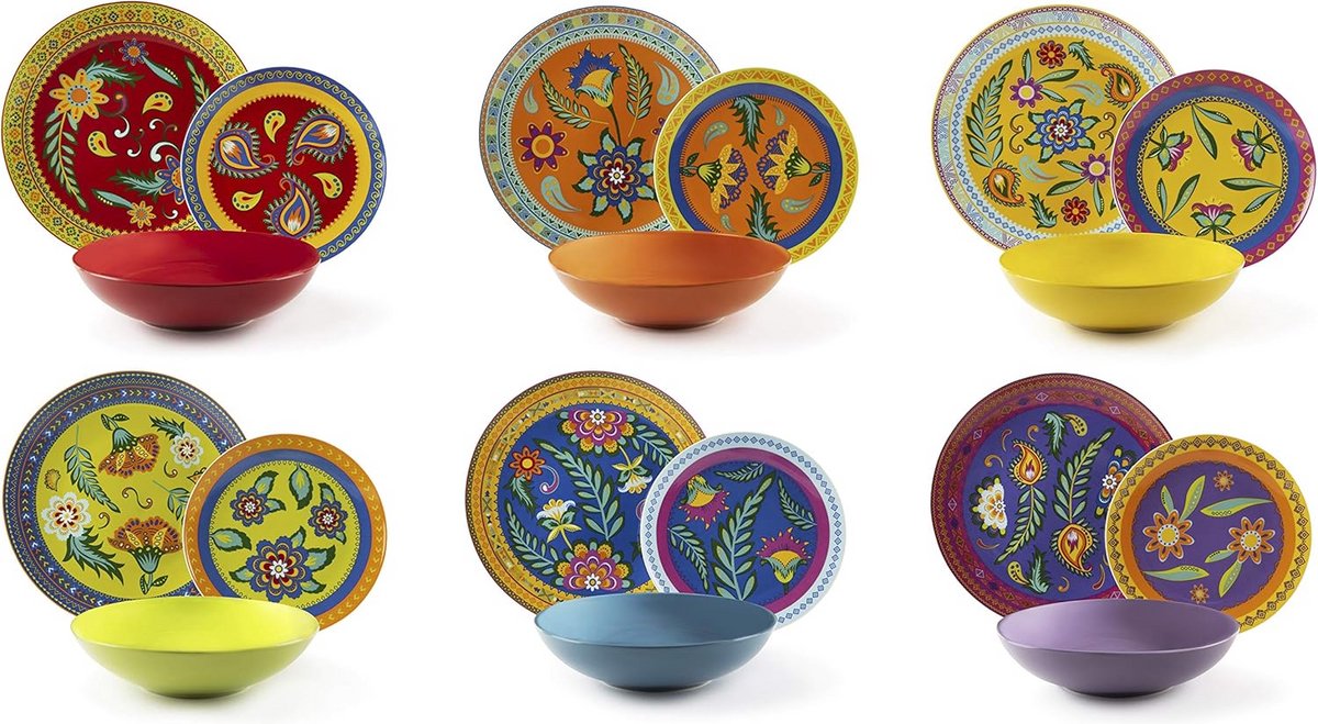 Complete 18-delige servies set van porselein en keramiek