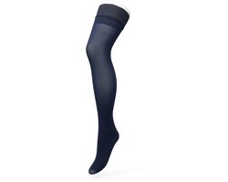 Bonnie Doon Dames Hold Up met Bies maat L/XL Donker Blauw - 60 Den -Brede Siliconen Band - Classic Lace Hold Up - Zakt niet af - Bies aan Achterkant - Panty zonder Broekje - Siliconenrand - Blijven Perfect Plakken - Panty Kousen - Navy - BP211701.102