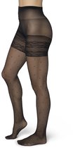 Bonnie Doon Curvy Line Dames Panty met Stippen 20 Denier maat 56/58 5XL Zwart - Plus Size - Lycra Xceptionelle - Maatje meer Panty - Stipjes Print - Zeer Chique en Comfortabel - Hoge Rekbaarheid - Grote maten - Extra Comfort - Black - BP051983.101