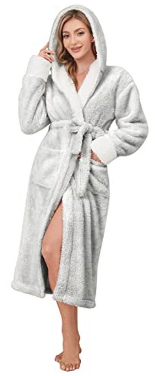 Dames Badjas Pluizig Fleece Lang Met Capuchon