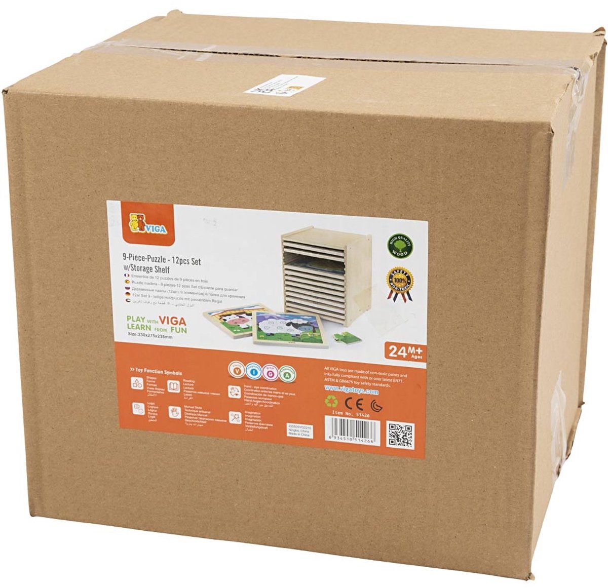 Viga Toys Houten Puzzels 12 Planken in een Standaard - Educatief Speelgoed voor Kinderen, Ontwikkelt Hand-Oogcoördinatie en Logisch Denken, Kleurrijk en Veilig