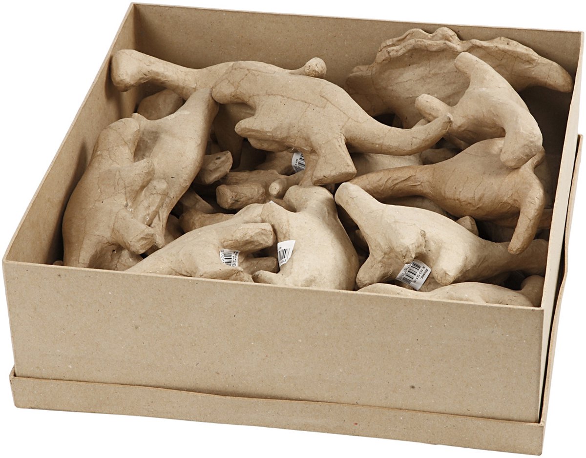 Dinosaurussen - Home deco - Dinosaurussen - Papier-Maché - diverse kleuren - 9-12,5cm - Creotime - 21 Stuks
