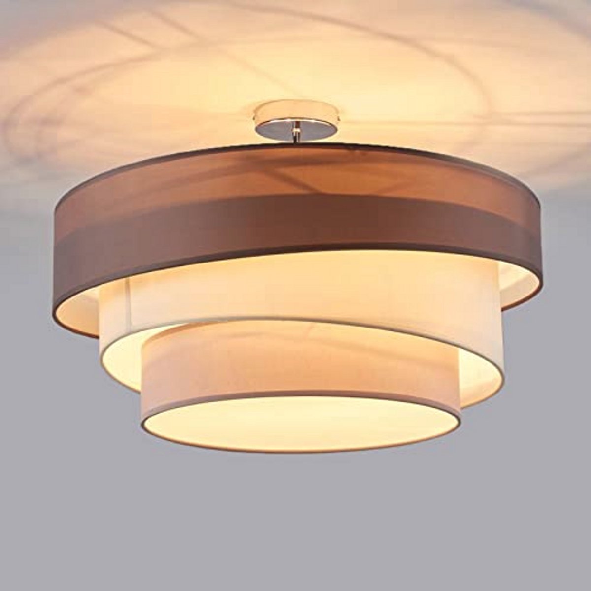 Moderne stoffen plafondlamp in bruin voor woonkamer en eetkamer