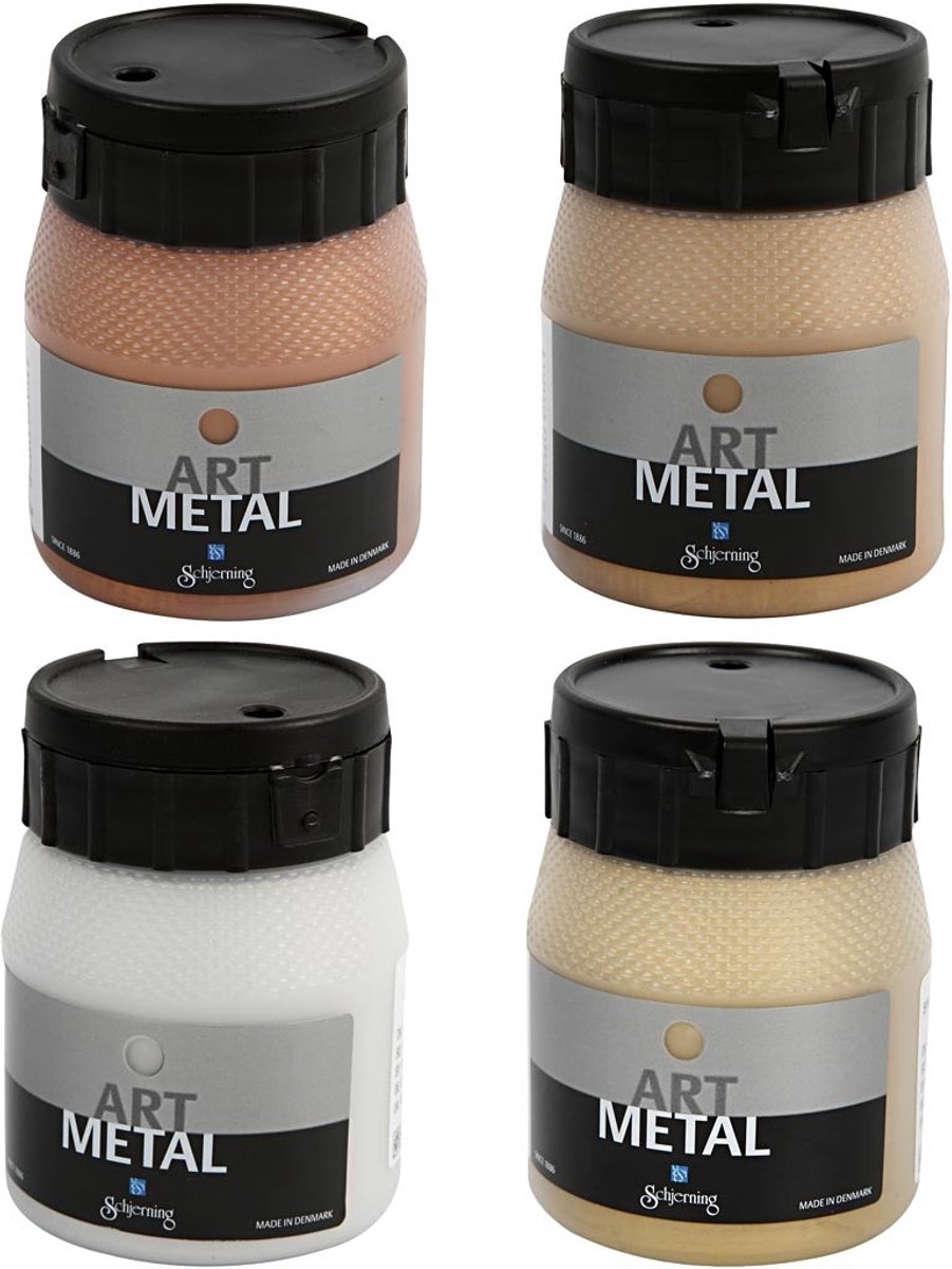 Hobbyverf Metallic, koper, licht goud, medium goud, zilver, 4x250ml