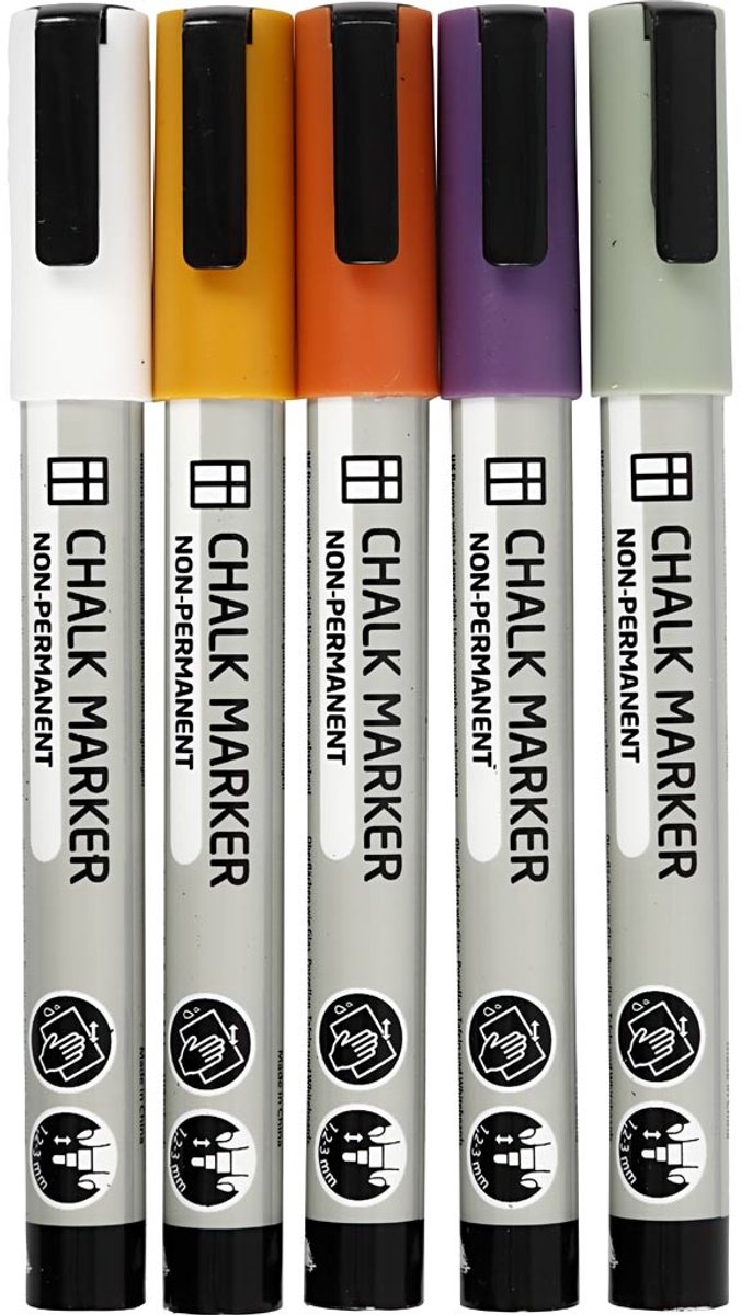 Creativ Company Chalk Markers, Lijndikte 1,2-3 mm, Pastelkleuren, 5 Stuk, 1 Doos
