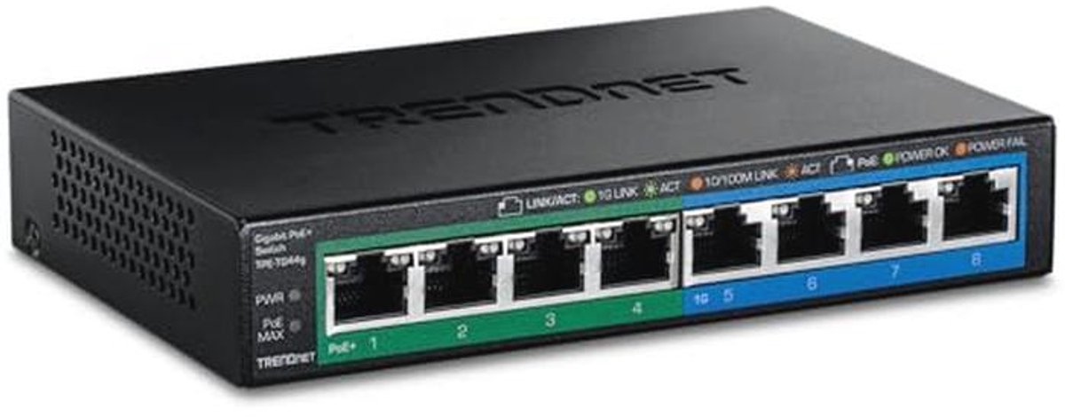 8-Poort Gigabit PoE+ Switch met 61W Stroombudget en Ventilatorloos Ontwerp