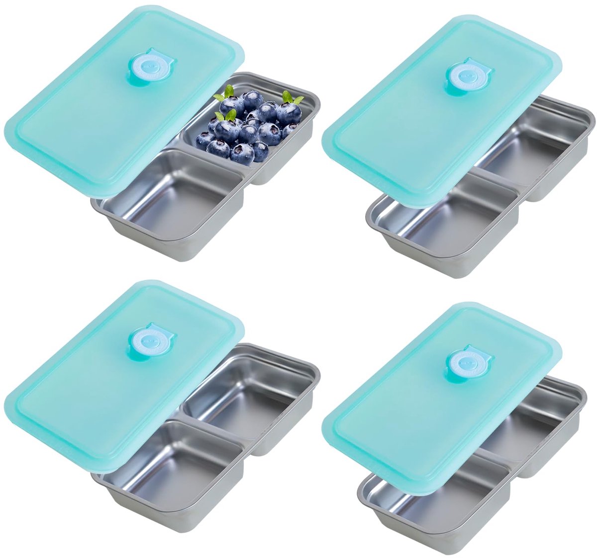 Unyqoos® roestvrijstalen snackbox set met lekvrije siliconen deksels