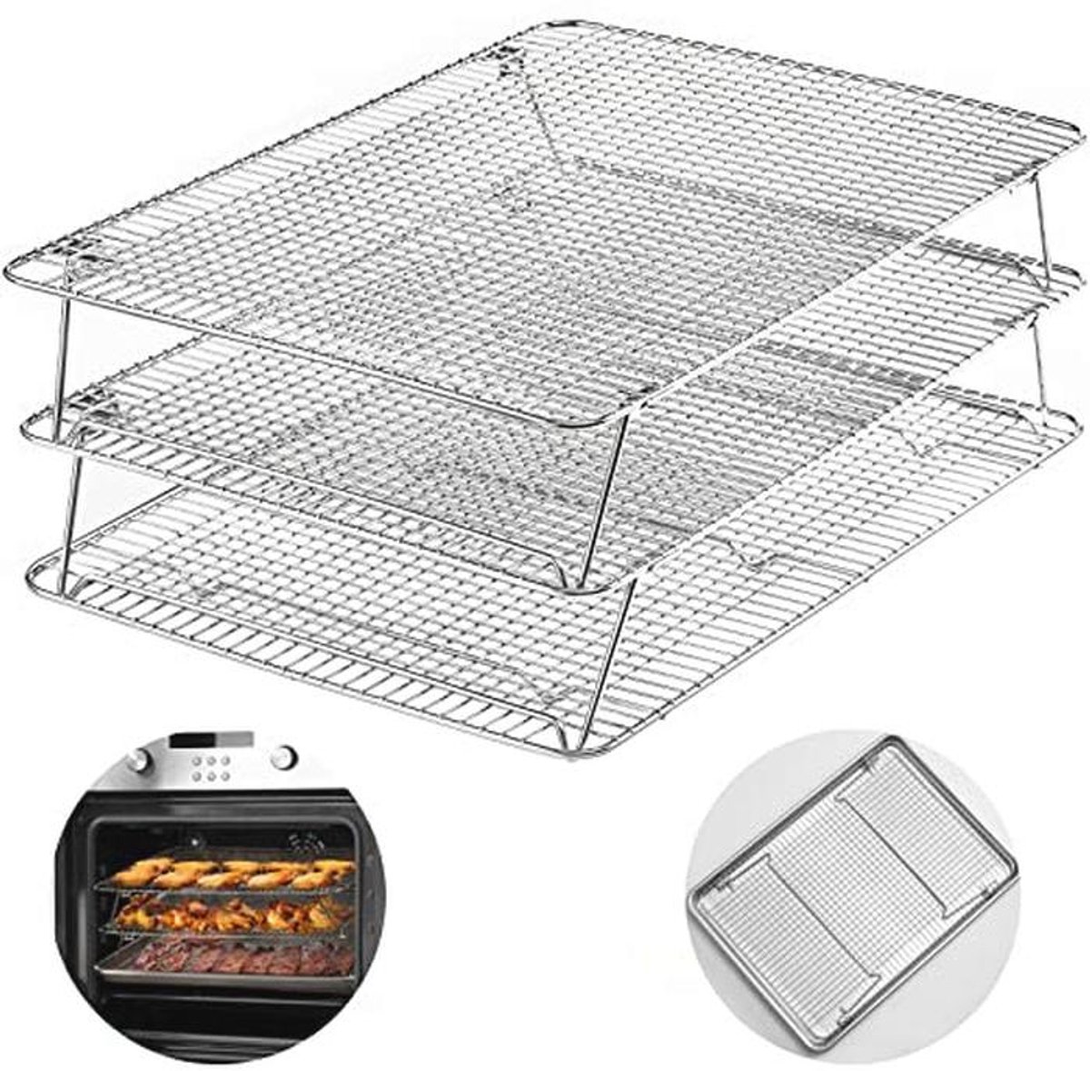 Stapelbaar Koelrek voor Bakken - 3 Niveaus 12"x16.5" - Oven- en Vaatwasserbestendig