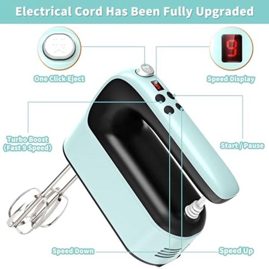 9-Speed Digital Hand Mixer - 400W Powerful Electric Baking Mixer with Storage Case, Touch Button and Turbo Boost — afbeelding 5