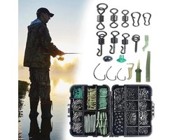 420-delige Karper Vissen Accessoires Set met Vissen Tackle Box - Complete Rig Tubing en Clips