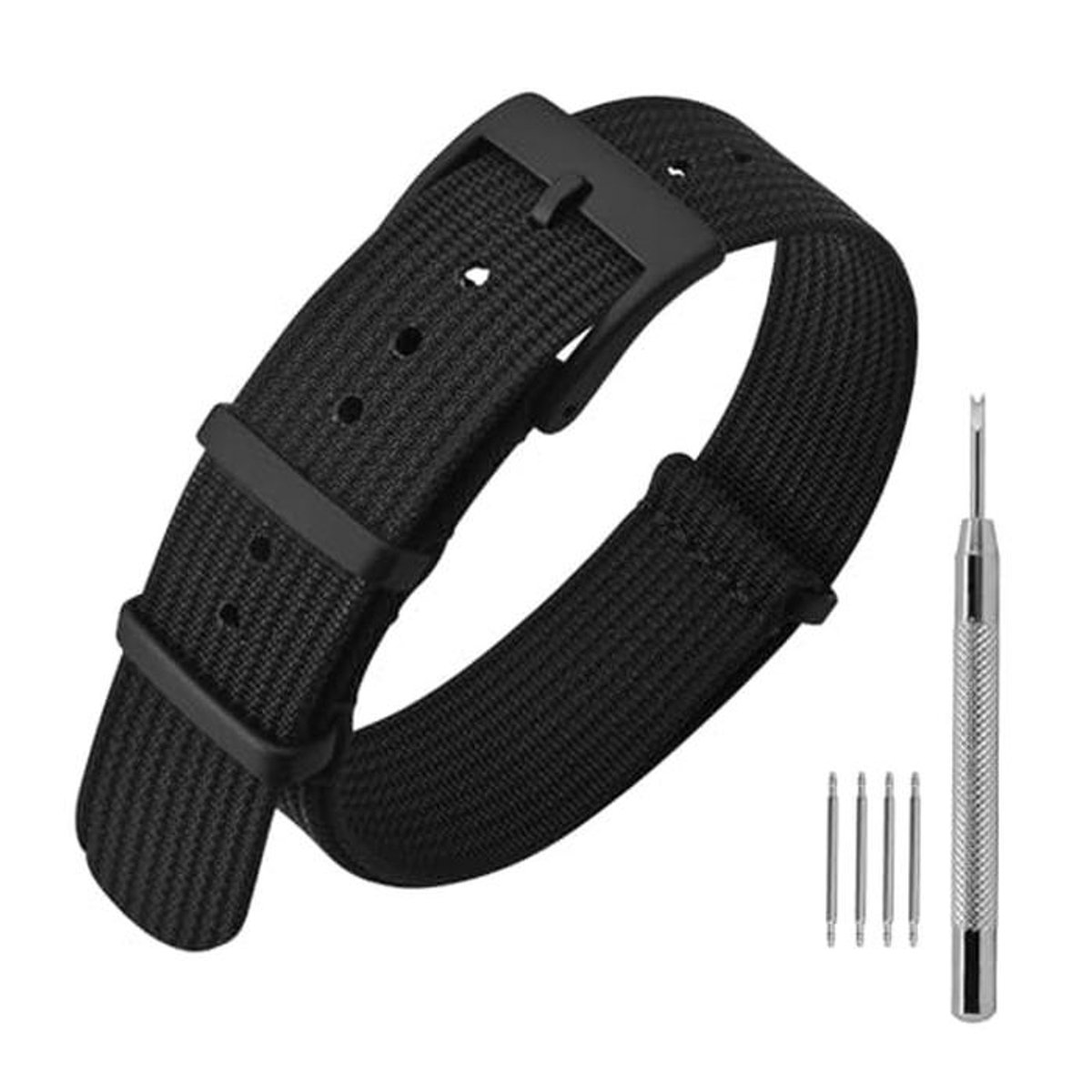 ANNEFIT Nylon horlogebandje, 16 mm, 18 mm, 20 mm, 22 mm, waterbestendige militaire horlogeband uit één stuk met stevige gesp