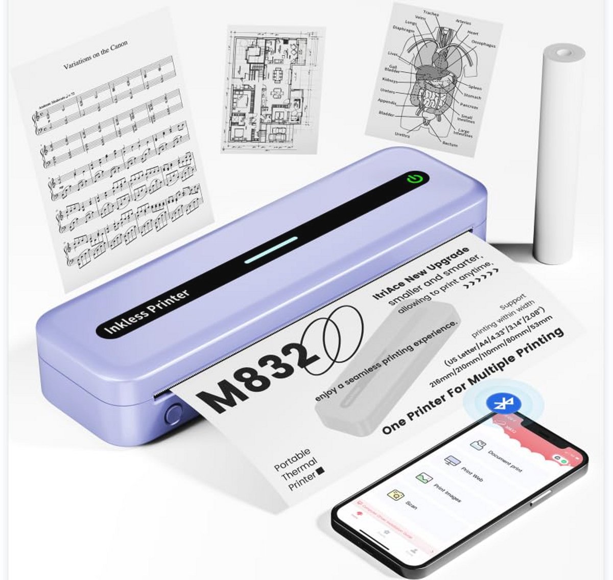 Thermische A4 Bluetooth-printer zonder inkt voor kantoor en thuis
