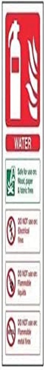 Self-Adhesive Brandblusser Signaal, Water-ID, Portret 75 mm x 200 mm, Groen/Rood