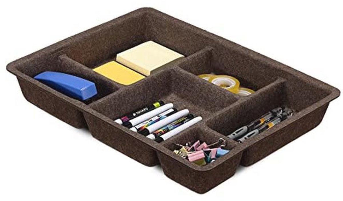 Lade-organizer van vilt - Deel je lades efficiënt met 6 vakken - 41 x 31 x 6,5 cm - Bruin