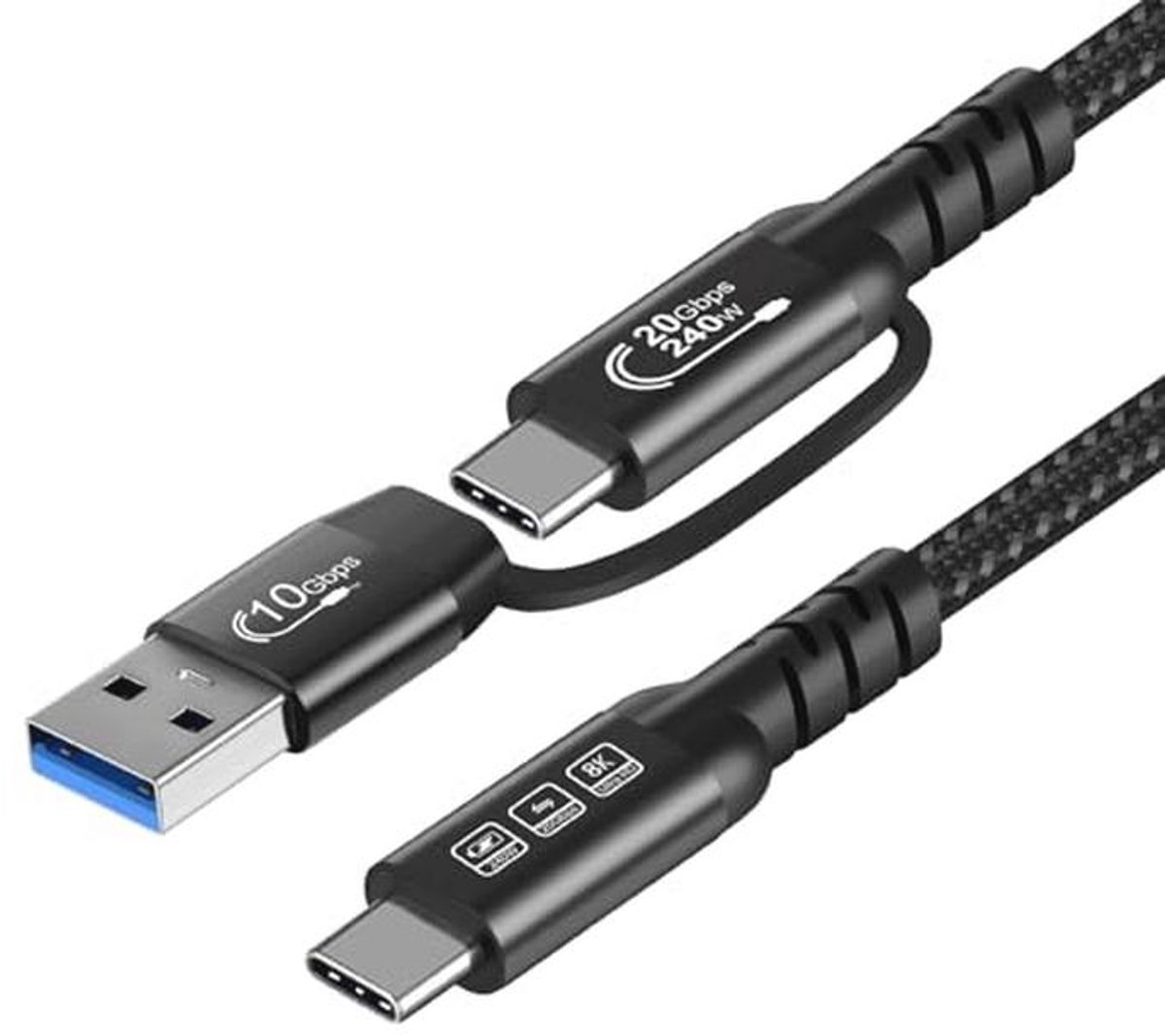 YIWENTEC USB C 240 W USB C 3.2 Gen2 kabel 20 Gbps gegevens 4K @ 60 Hz video-output, USB A/C naar USB-C Fast Charging (1 m)