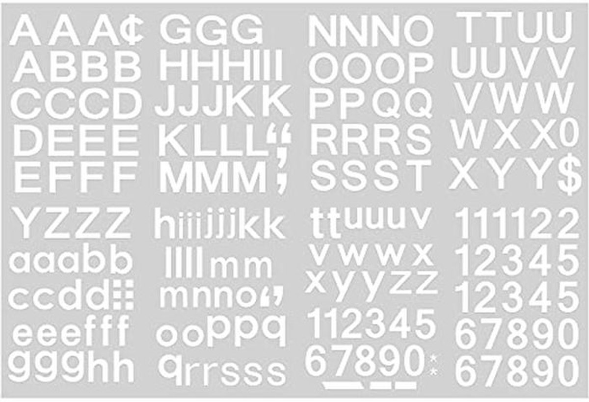 Vinyl nummer- en letterstickers - Zelfklevend voor elk oppervlak (wit, 1/2 inch)
