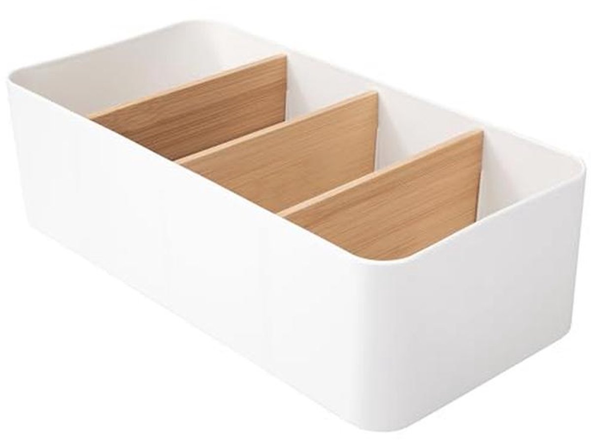 Bureau-organizer van bamboe met 4 vakken - Multifunctionele opbergdoos voor pennen, smartphones en cosmetica