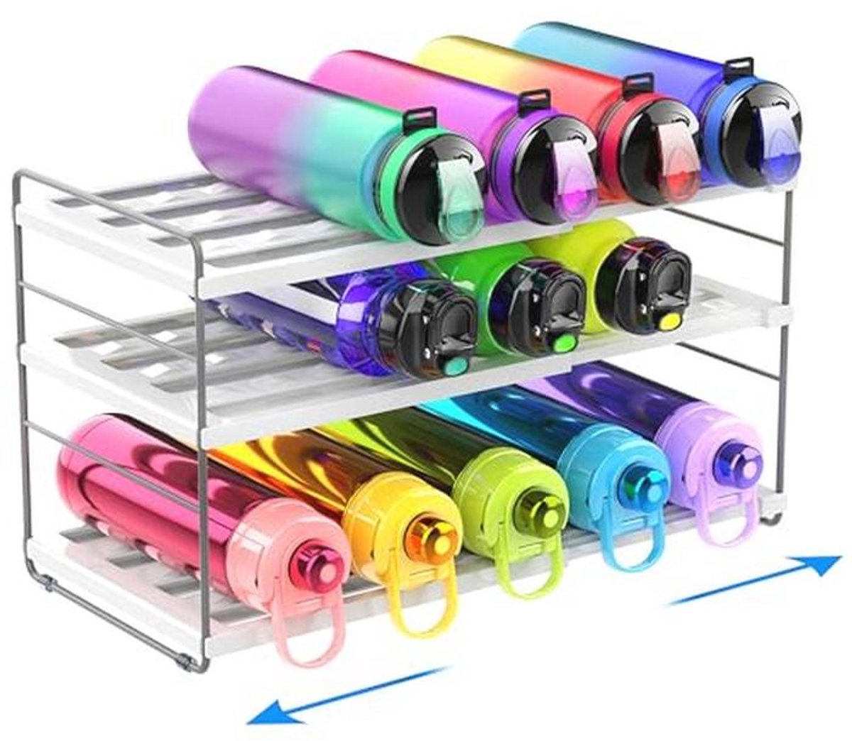 Uitschuifbare Keuken Kast Organizer voor 15 Flessen - 3-Tier Waterfles Houder