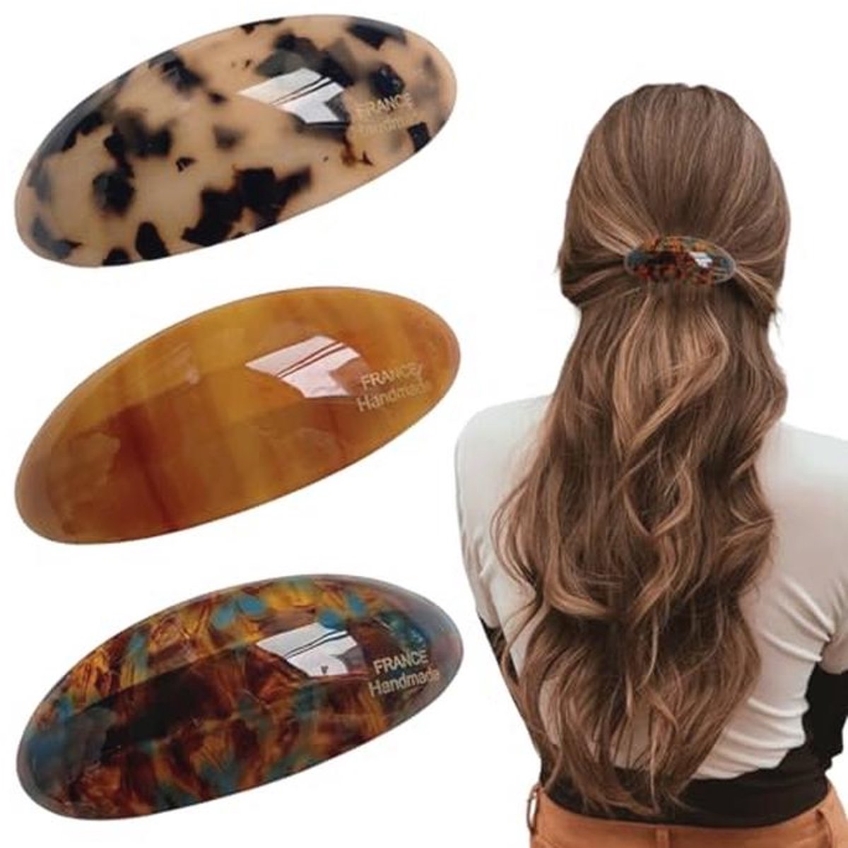 Grote Ovalen Haarclips Set van 3 - Franse Schildpad Ontwerp voor Dikker Haar