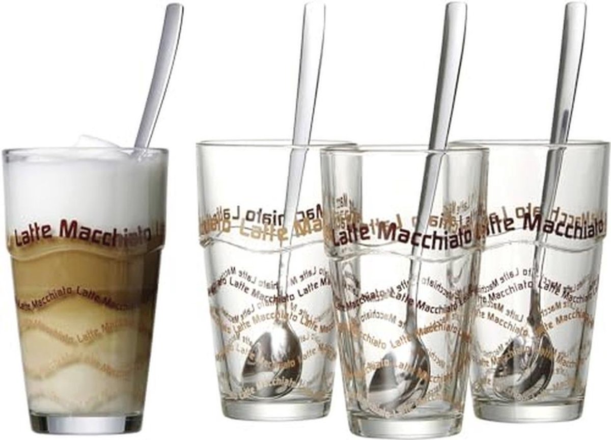 Set van 8 Latte Macchiato Glazen met Lepels - Hittebestendig en Vaatwasmachinebestendig