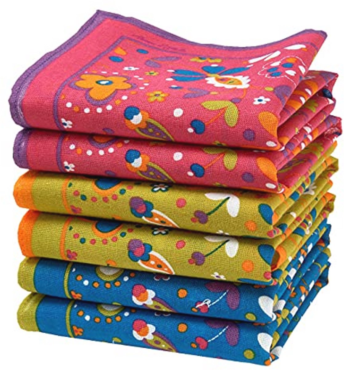 Stijlvolle bedrukte zakdoeken - 30 cm x 30 cm - Set van 6 - 100% katoen