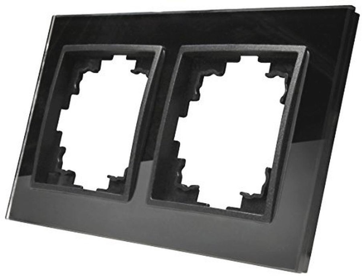 Zwart Glazen Frame 2-voudig voor Schakelaars en Stekkerdozen – Modern Design – 90 x 160 mm