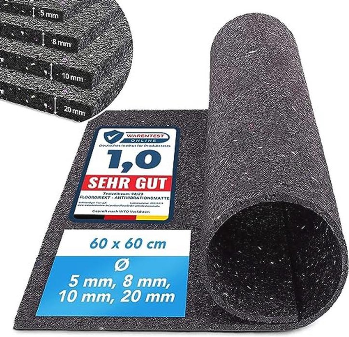 Antitrillingsmat voor wasmachines en luidsprekers - Op maat te snijden, 60 x 60 cm, 20 mm