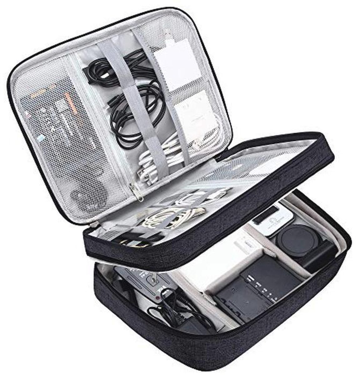 Waterdichte Dubbellaags Elektronica Organizer - Draagbare Tas voor Kabels en Accessoires