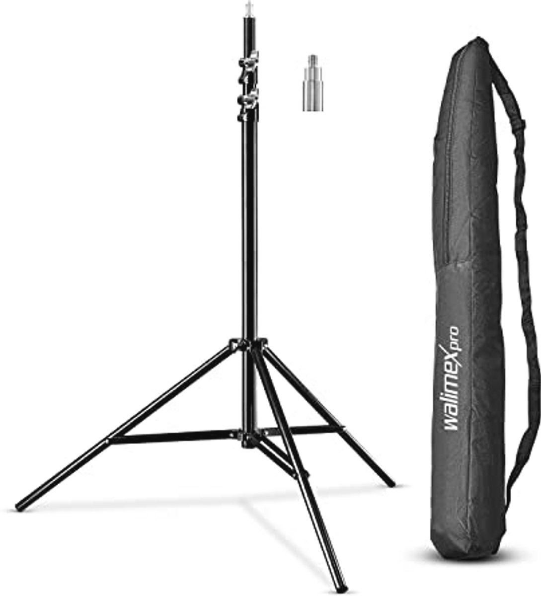 Walimex Pro WT-806 Lampstatief, Maximale Werkhoogte 256 cm, Belastbaarheid: 5 kg, Schroefdraadaansluiting 1/4 en 3/8 inch, Draagtas, Zwart