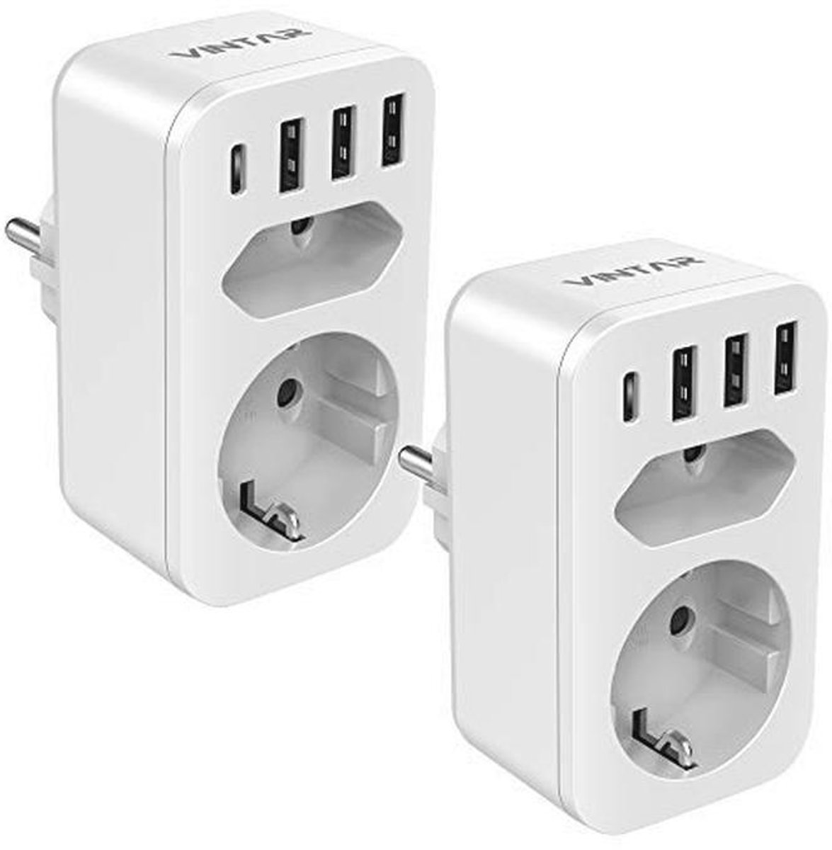 6-in-1 USB Stopcontact met 3 USB Opladers en 1 Type C Poort - 4000W Multi-plug Adapter