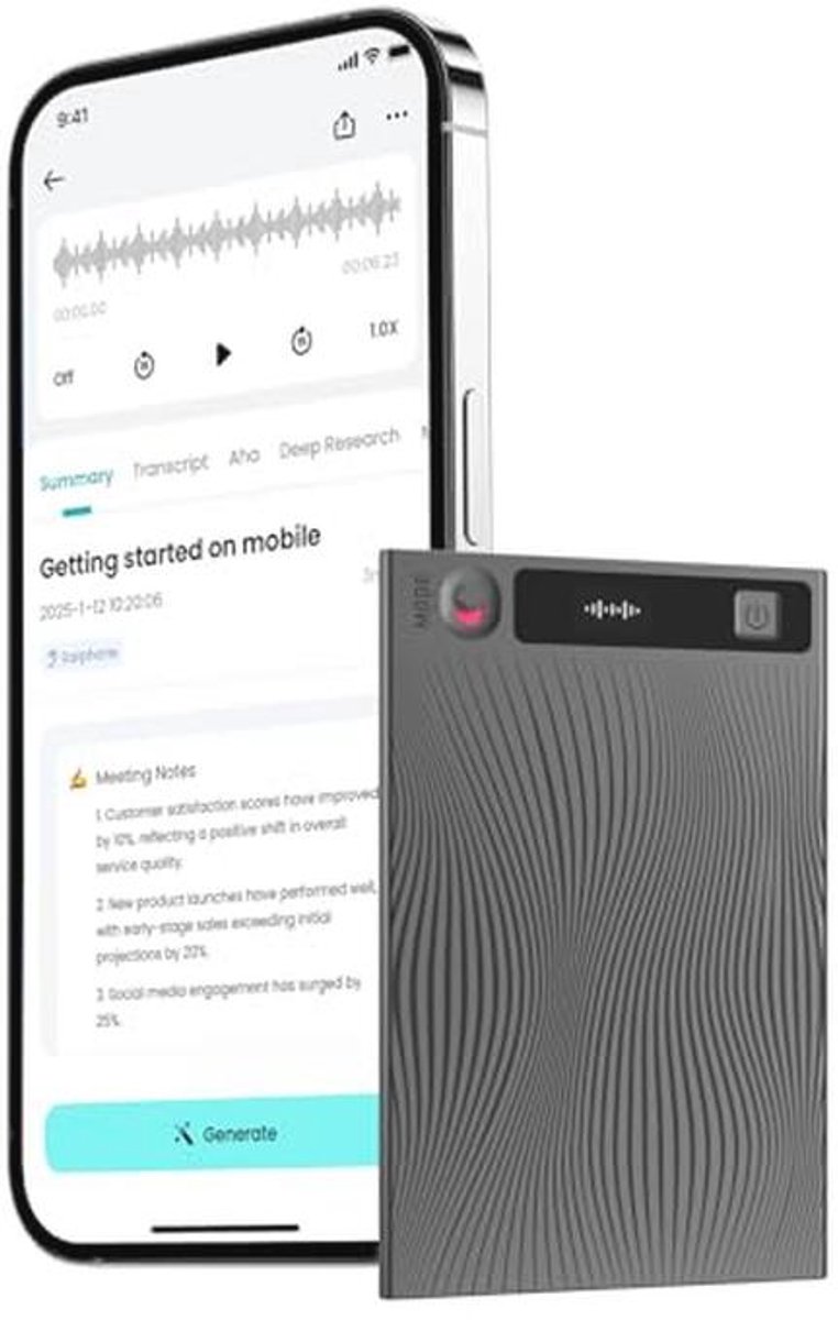 AI Stemrecorder 64GB - Digitale Audio Recorder voor Telefoongesprekken, Lezingen, en Vergaderingen met App Controle