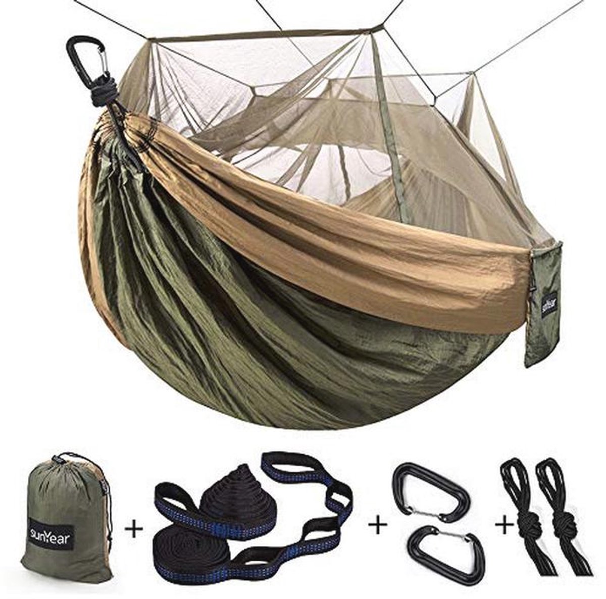 Campinghangmat voor 2 personen met net, draagbare en multifunctionele hangmat, perfect voor buitenactiviteiten