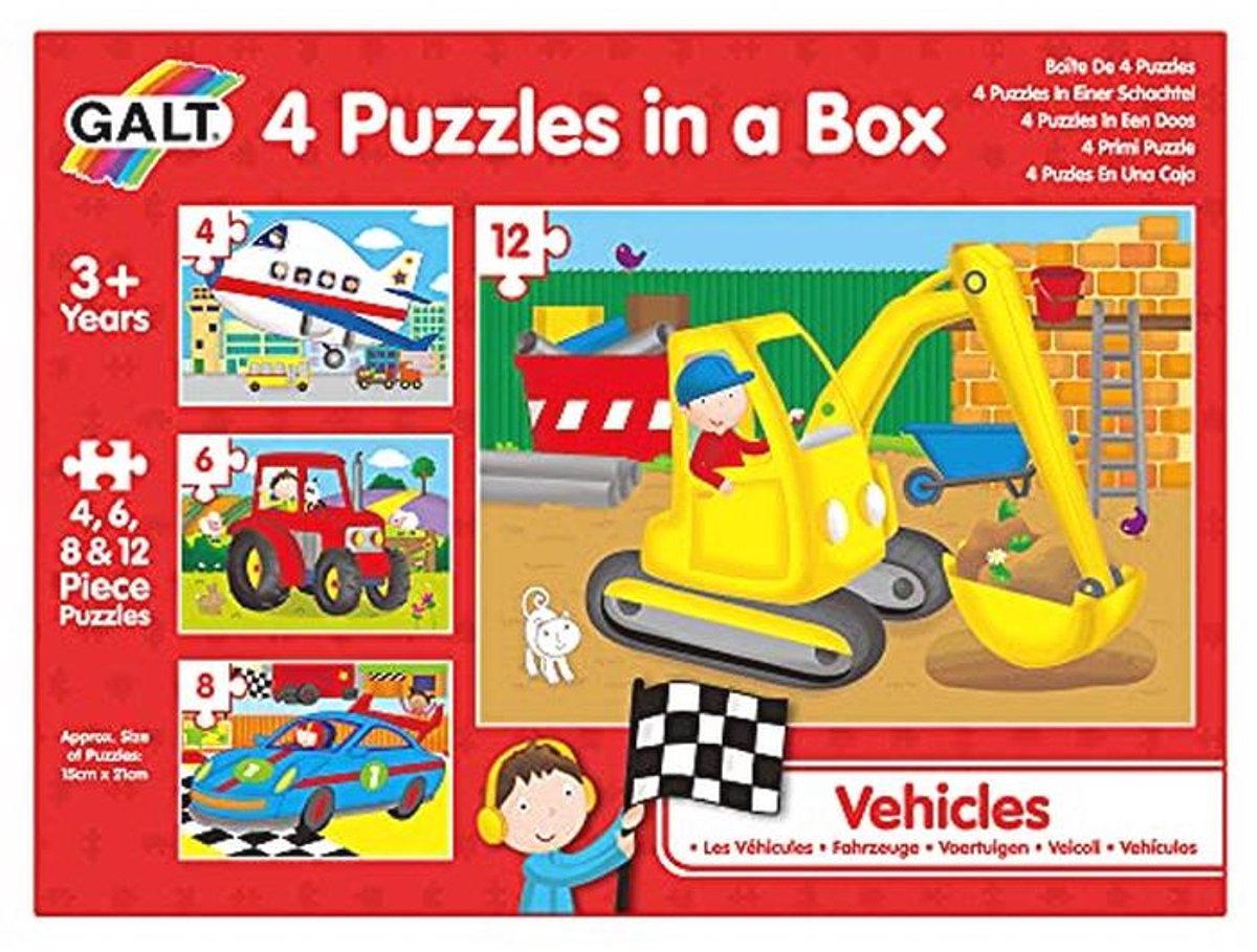 4 Puzzels in een Doos - Voertuigen, Legpuzzels voor Kinderen van 3 Jaar en Ouder