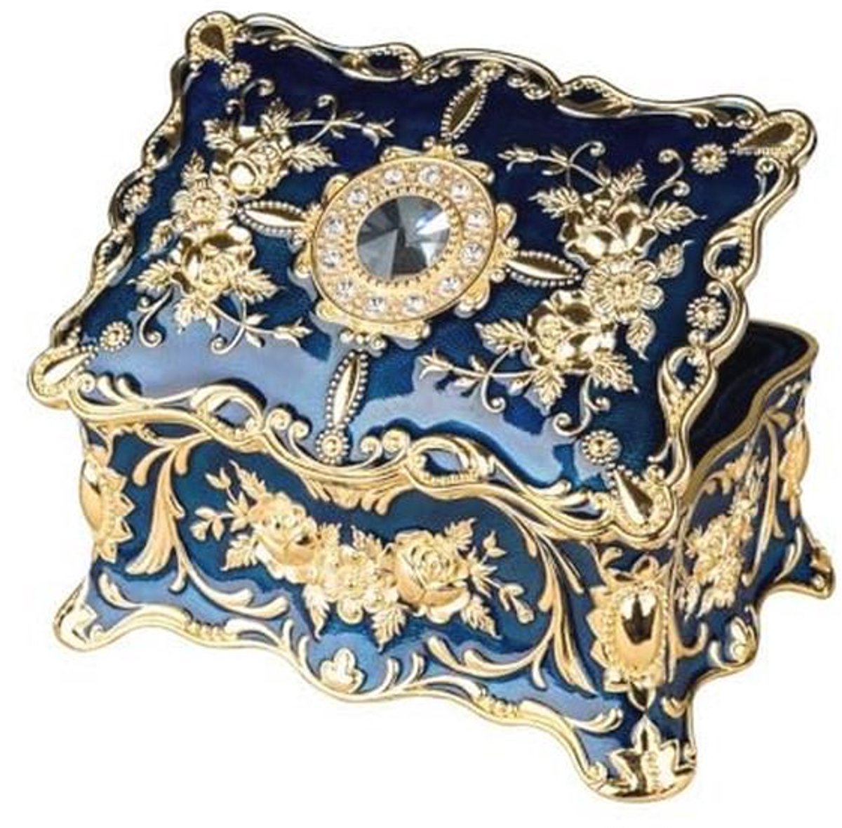 Vintage juwelendoosje met twee verdiepingen en bloemengravure – Antiek schatkist voor sieraden en cadeau