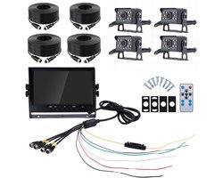 9-inch AHD-achteruitrijcameraset voor campers – 1080p-scherm met vier beeldvensters - Geschikt voor campers, vrachtwagens en aanhangwagens - Nachtzicht en continu-opname