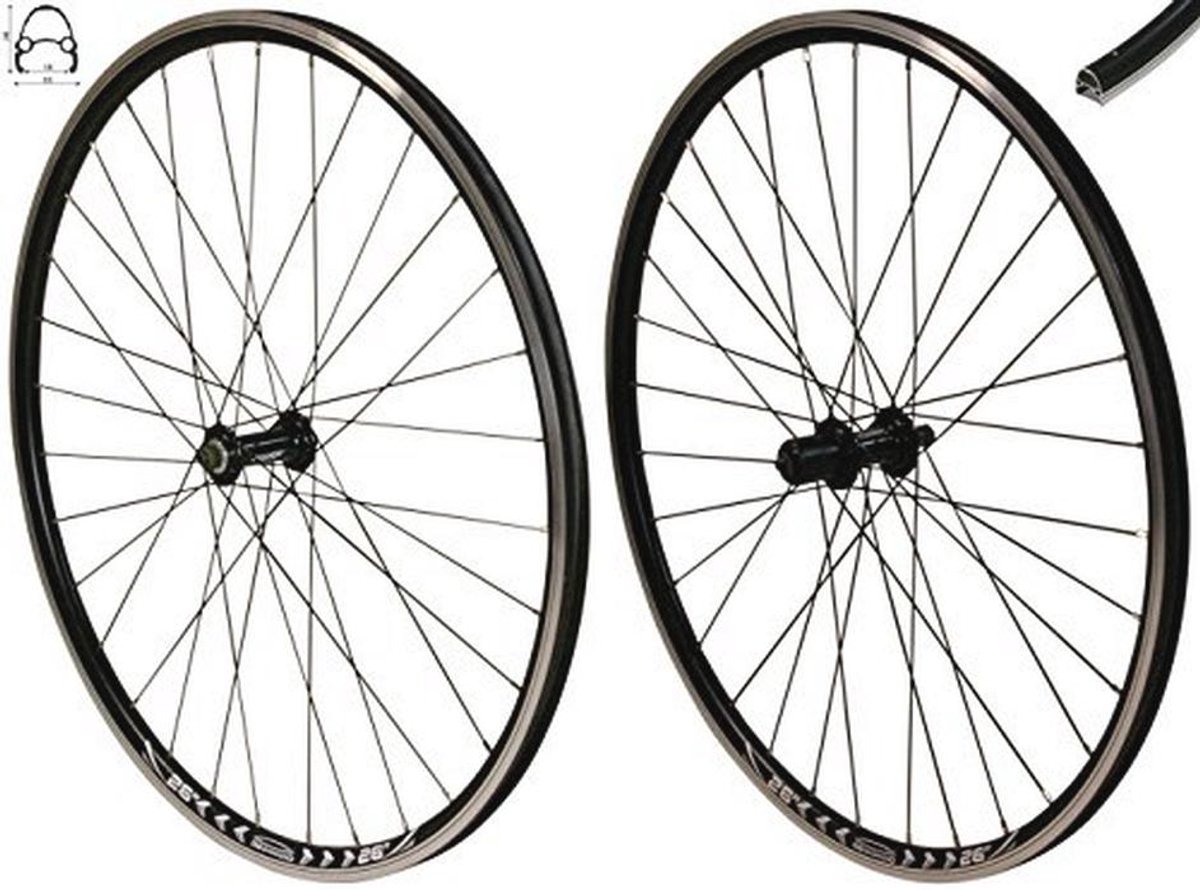 26 Inch Wielenset Achterwiel V-profiel Velg Zwart