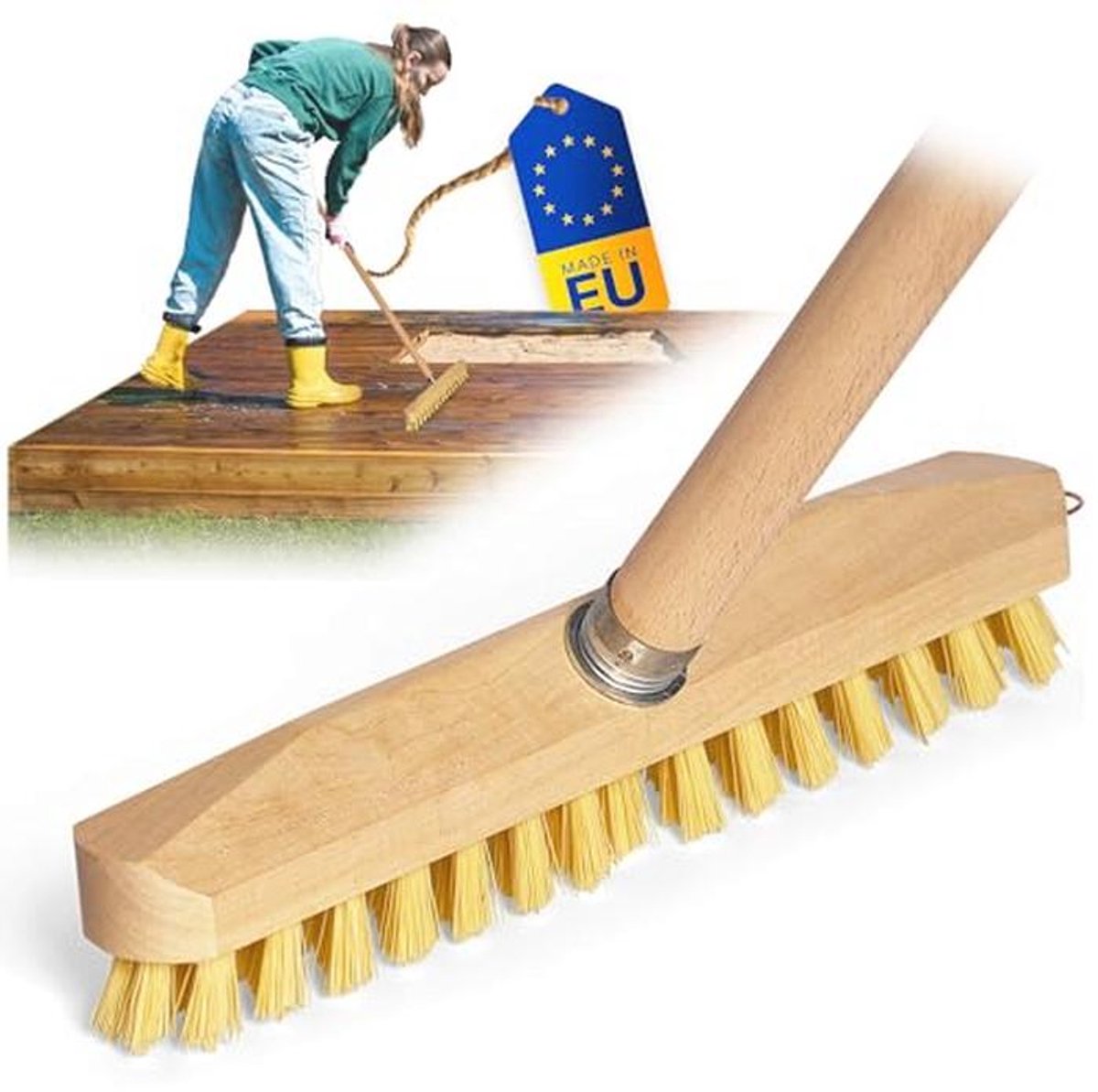 Houten Schrobber met Borstel voor Vloer en Terras - Ideaal voor Binnen en Buiten