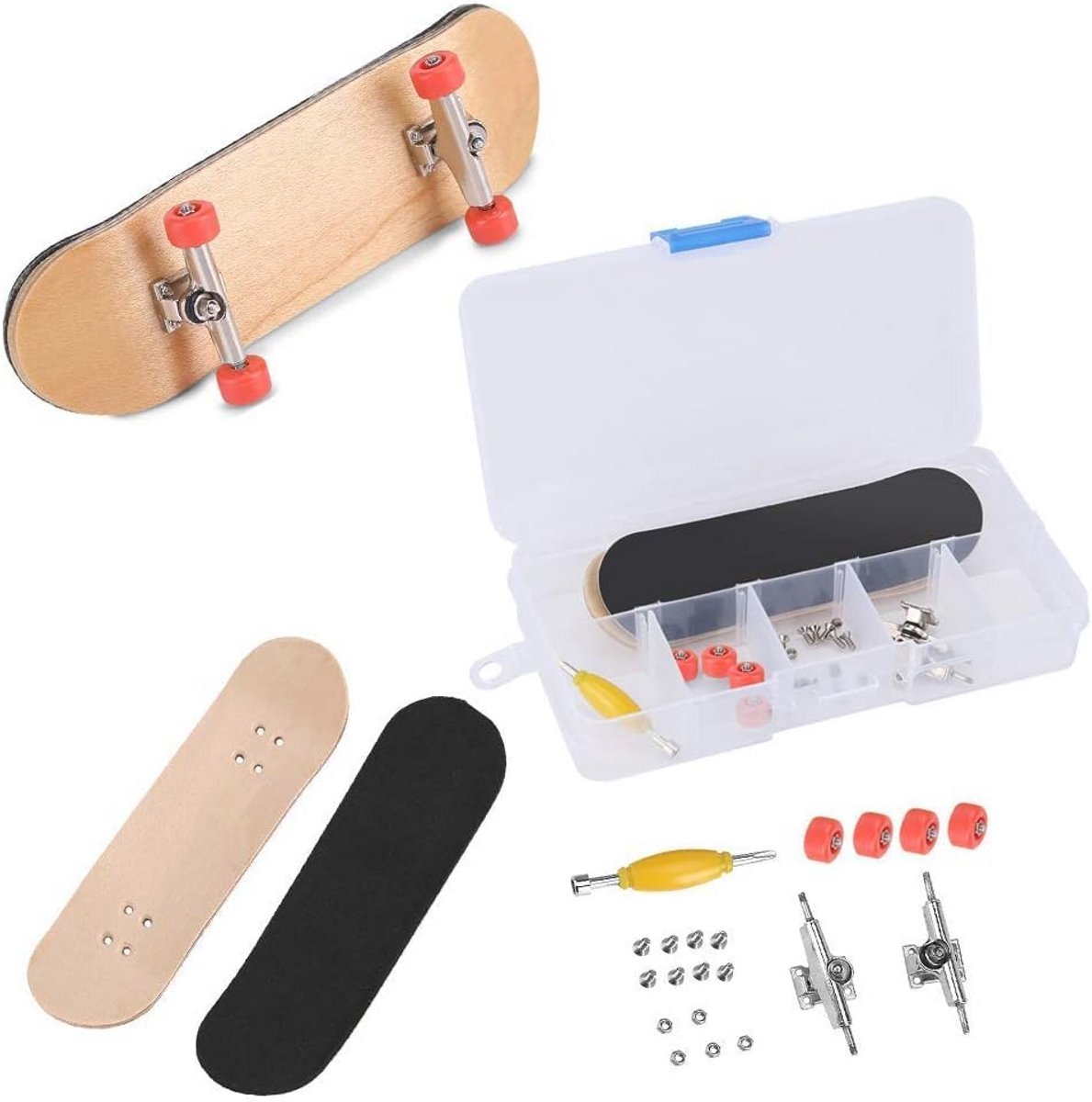Mini Vingerskateboard van Esdoornhout met Toetsenbord en Drukverminderingsbox voor Kinderen compact en duurzaam Zwart