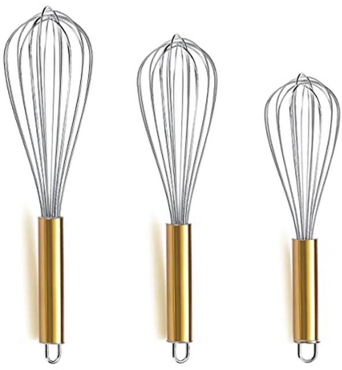 Set van 3 roestvrijstalen gardes met gouden handvat - 8", 10" en 12"