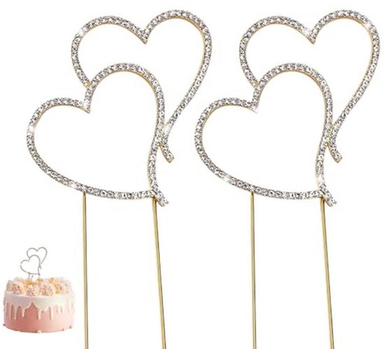 Bruidstaart Toppers met Dubbele Hartjes - Decoratie voor Bruiloften en Verjaardagen in Goud