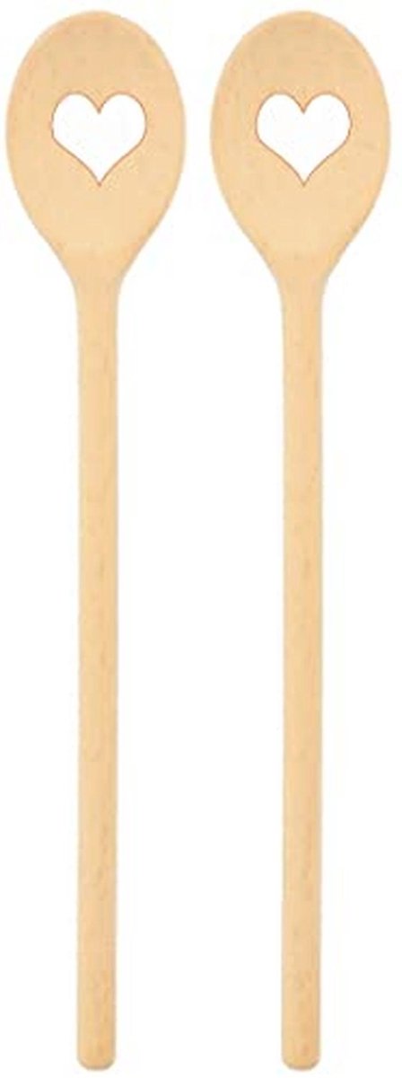 2 x Houten Kooklepel met Hart - 30 cm Ovale Kooklepel voor Koken en Bakken