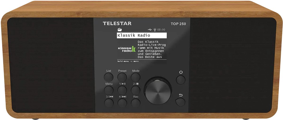 Telestar TOP 250 Holz Transistorradio met internetradio DAB+, Internet, VHF (FM) WiFi, USB, FM, Internetradio, DAB+, Bl
