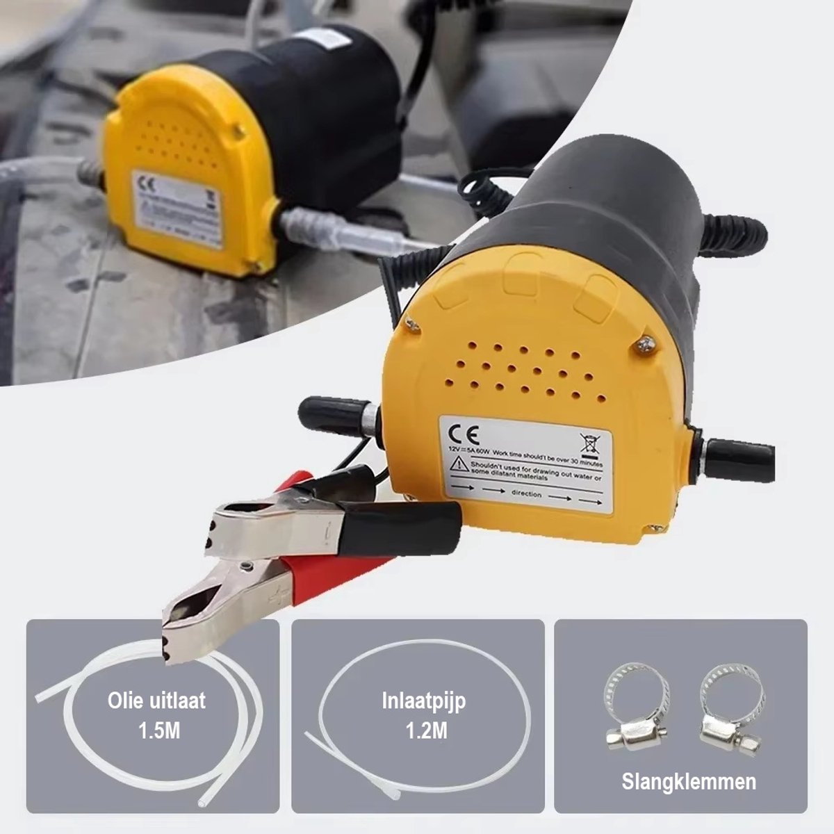 Elektrische Oliepomp 12V - Olie Overdracht Pomp - Olie Extractor - oliepomp voor het opvangen van brandstof - Draagbare Brandstofpomp - Koperen Motor - 1 Liter Per Minuut - Sinterklaas cadeau auto thumbnail 4