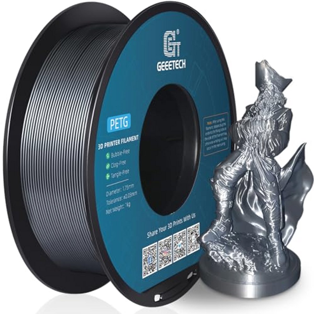 PETG Filament 1,75 mm Zilver 1 kg voor 3D-printer
