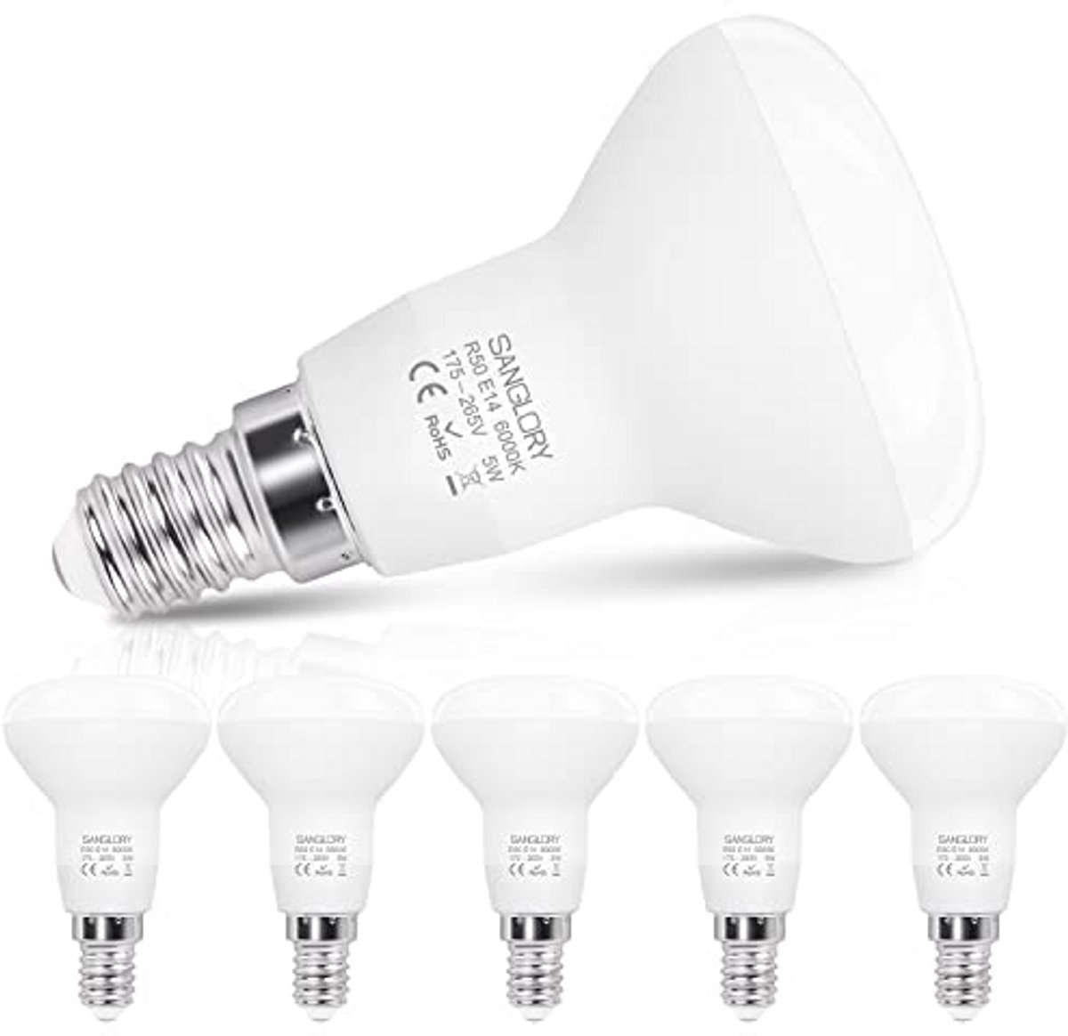 E14 LED Lamp R50 5W Natuurlijk Wit 4000K 510lm 120° Stralingshoek - Set van 6