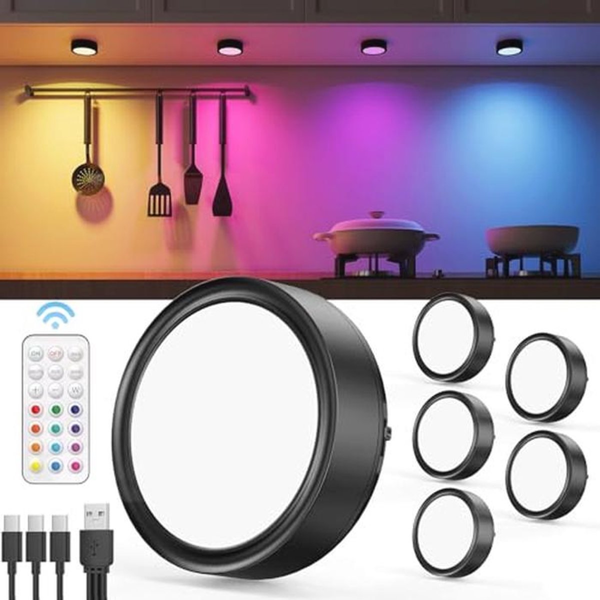 Oplaadbare RGB Kastverlichting met Afstandsbediening - Dimbare LED Spot voor Keuken en Vit