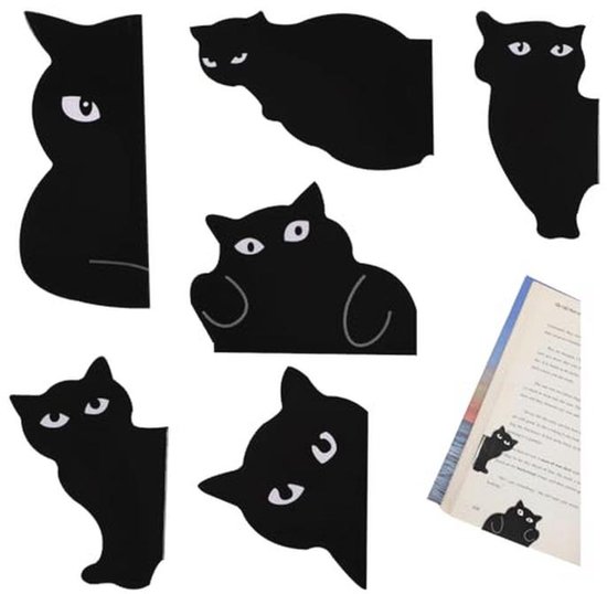 Set Van 18 Zwarte Kat Magnetische Boekenleggers – Schattig Ontwerp – Stevige Grip – Voor Studenten, Leraren En Thuis – Gladde Folieafwerking – Compact En Draagbaar