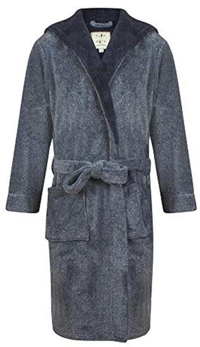 Fleece Ochtendjas Met Capuchon - Marineblauw Gemarled