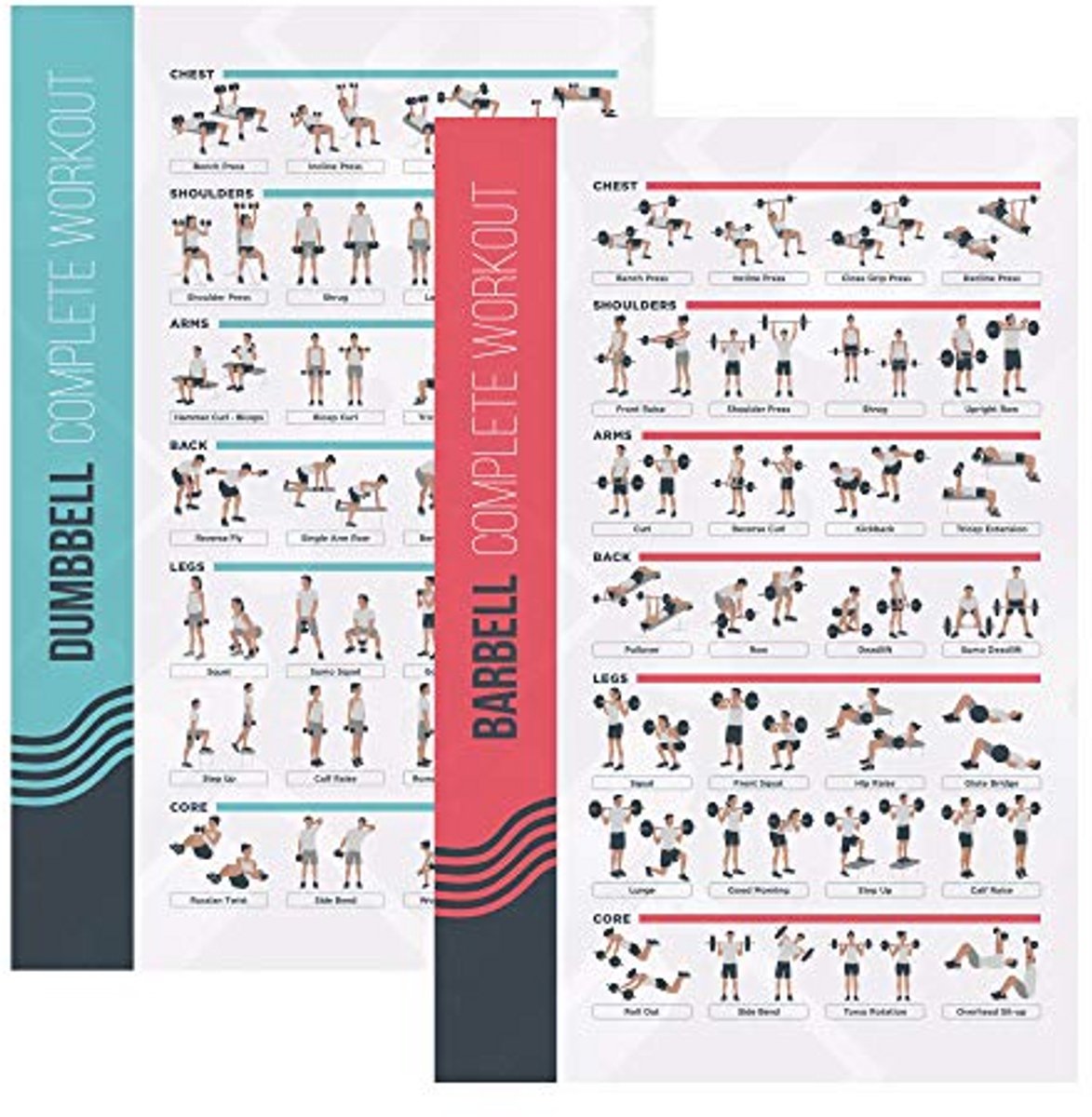 Halter- en Barbell Trainingsposter Set - Ideale Gids voor Vrije Gewichten Thuis